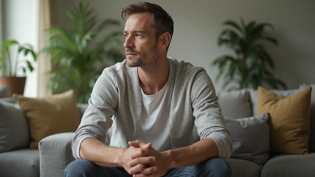 Person practicing emotional awareness with reflective mirror technique in home environment